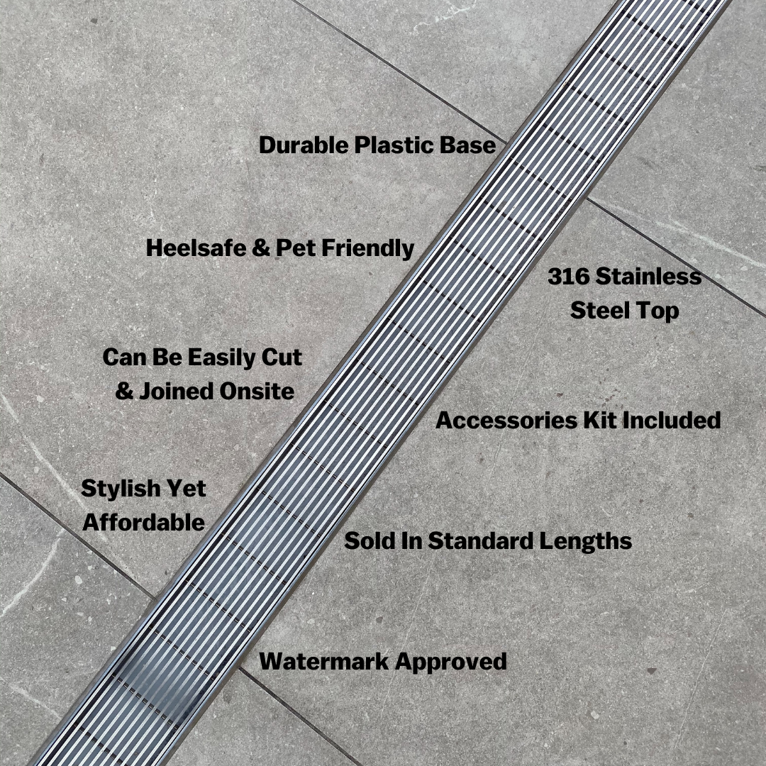 Plastic Strip Drain Kit With SS Heelguard Grate – 75 x 23mm x 3m