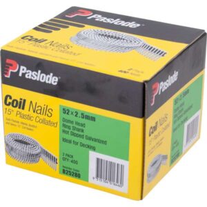 Paslode Plastic Collated Coil Nail – 52 x 2.5mm (15 Degree, Dome Head, Hot Dip Galvanised, 400 Pack)