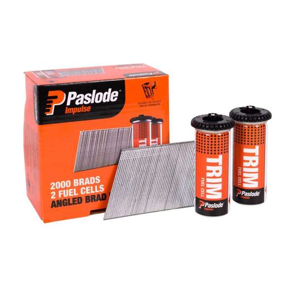Paslode Impulse Brads – 65 x 1.6mm (20Deg, 2000 Brads + 2 Fuel Cells)