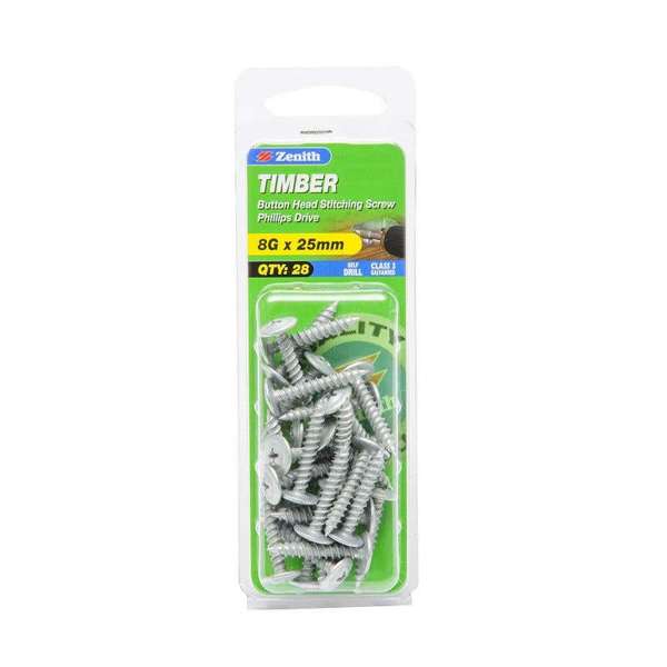 Zenith Timber Screws Button Galv 8G x 25mm 28 Pack