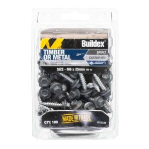 Buildex Roof Zip C4 Hex Head Screws M6 x 25mm Basalt PBX100