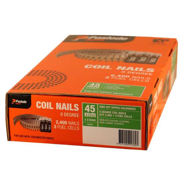 Paslode Impulse Hot Dip Galvanise Ring Shank Coil Nail – 45 x 2.5mm (2400 Box)