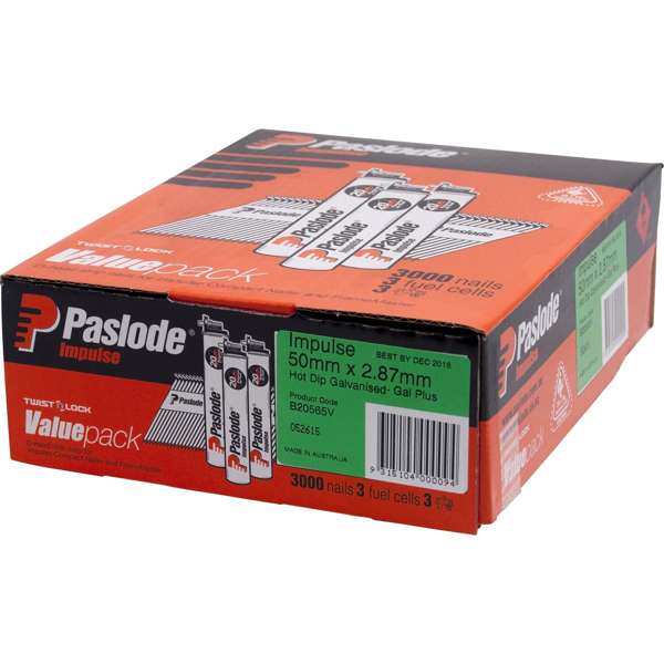 Paslode Impulse D Head Nail – 50 x 2.87mm (Hot Dipped Galvanised, 3000 Pack)