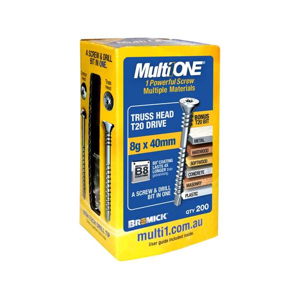 Bremick Screw MultiOne Countersunk Truss Head 20 B8 Coated 8G x 40mm 200 Pack