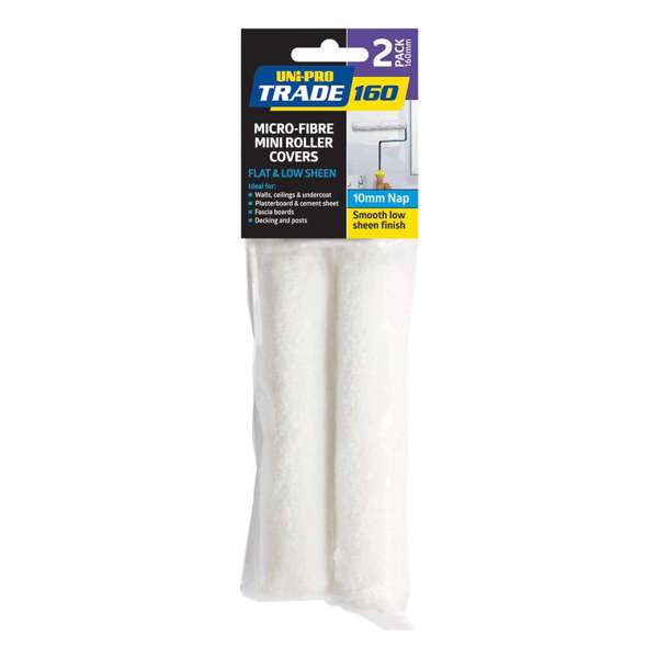 Uni-Pro Trade Micro-Fibre Roller Cover 10mm Nap 160mm 2 Pack