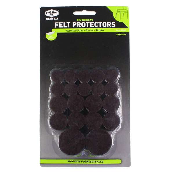 Cold Steel Felt Protectors Round Assorted Sizes Brown 80 Pack