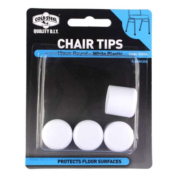 Cold Steel Round Plastic Chair Tips White 19mm 4 Pack