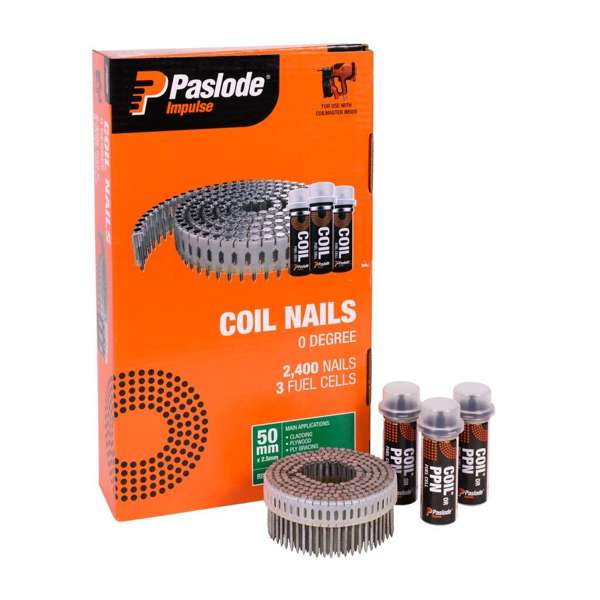 Paslode Impulse Coil Nails – 50 x 2.5mm (2400 Nails + 3 Fuel Cells)