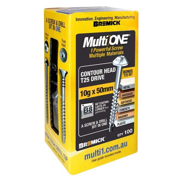 Bremick Screw MultiOne Contour Head T25 B8 Coated 10g x 50mm 100 Pack