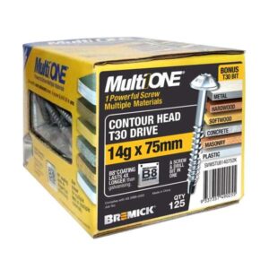 Bremick Screw MultiOne Contour Head Torx Drive 14g x 75mm 125 Pack