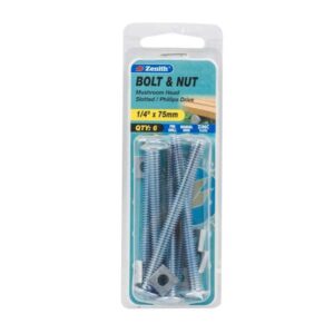 Zenith 1/4 inch x 75mm ZP Mushroom Head Bolt & Nut 6 Pack
