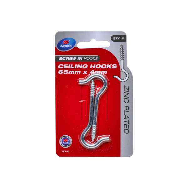Zenith 65 x 4mm ZP Ceiling Hook 2 Pack