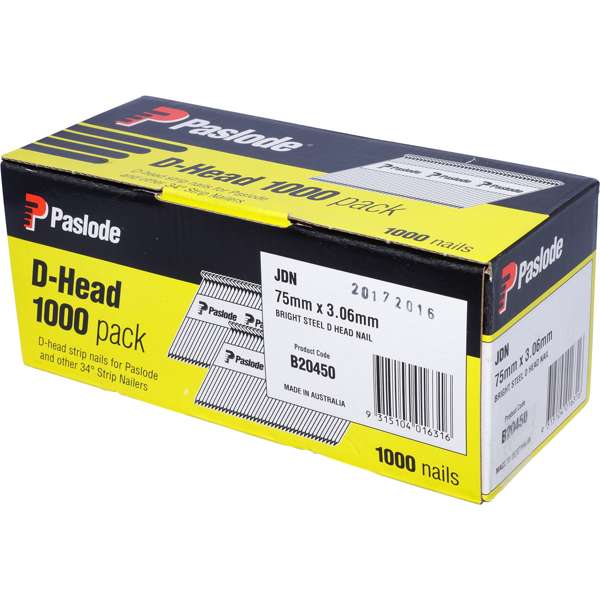 Paslode D Head Framing Nail – 75 x 3.06mm (Bright, 1000 Pack)