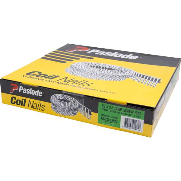 Paslode 52 x 2.5mm 15Deg Hot Dipped Galvanised Dome Head Plastic Collated Coil Nail 1800 Pack