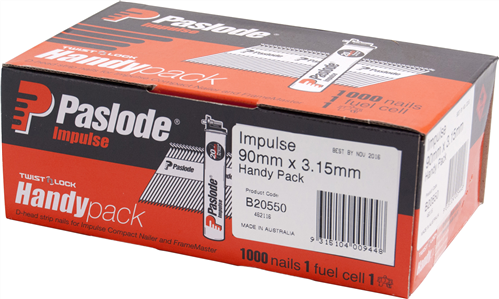 Paslode Impulse (Gas) D-Head Nail HP – 90 x 3.15mm (HD Galvanised, 1000 Pack)