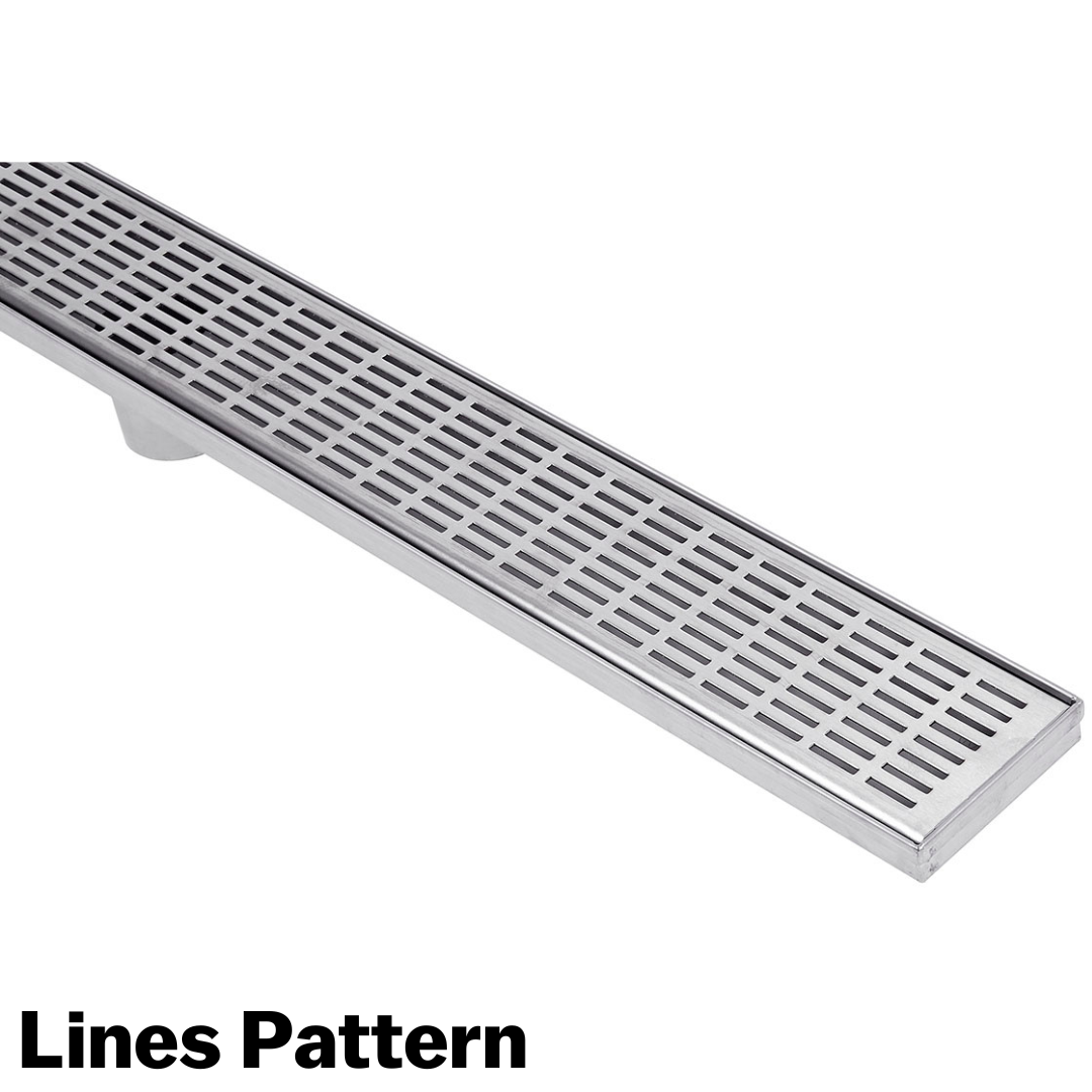 Linear Drain with End Outlet – 600mm (Line Pattern Grate, 85mm x 20mm)