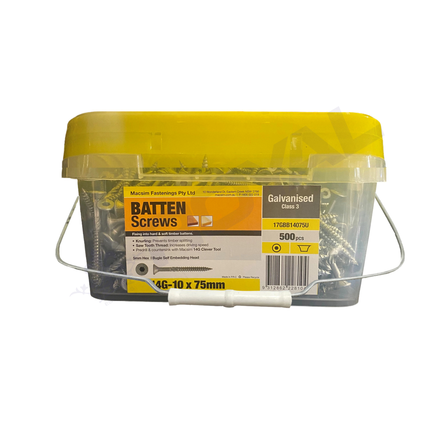 Macsim 14G x 75mm GAL Batten Screw T17 C3 Box 500