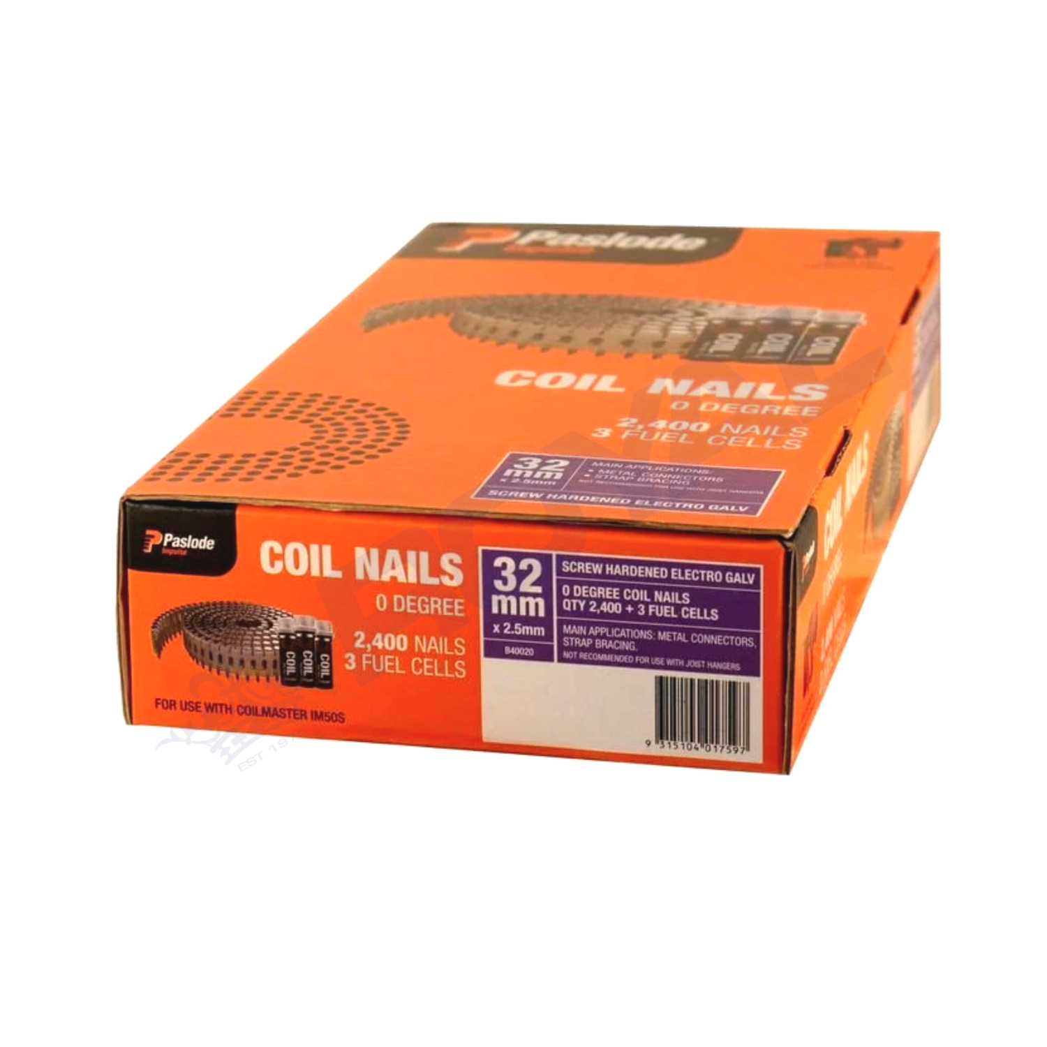 Paslode 32mm x 2.5mm SHEG Coil Nails 2400 Pack with Fuel Cells
