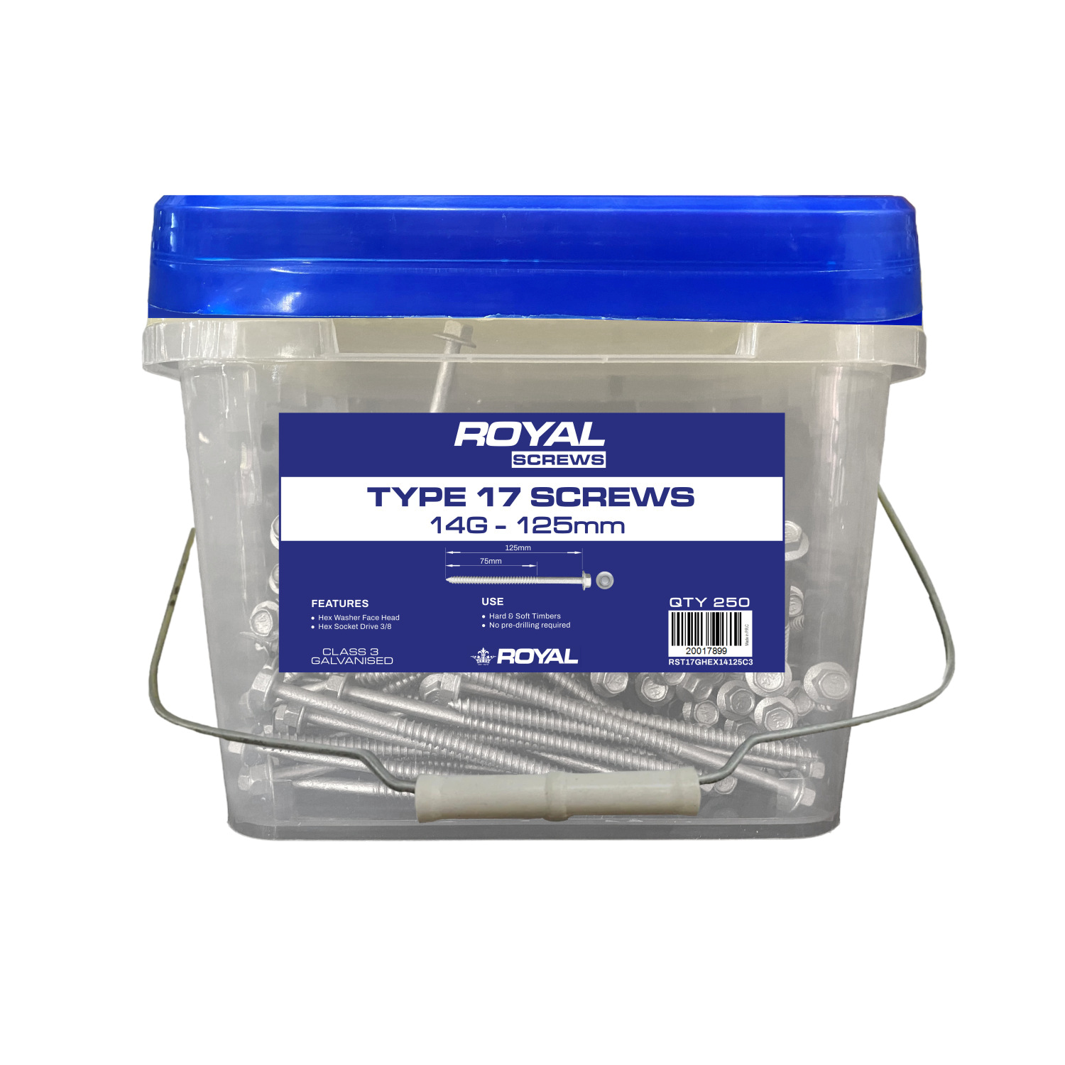 ROYAL Type 17 Hex Head Screw 14G x 10mm x 125mm 250 Per Box