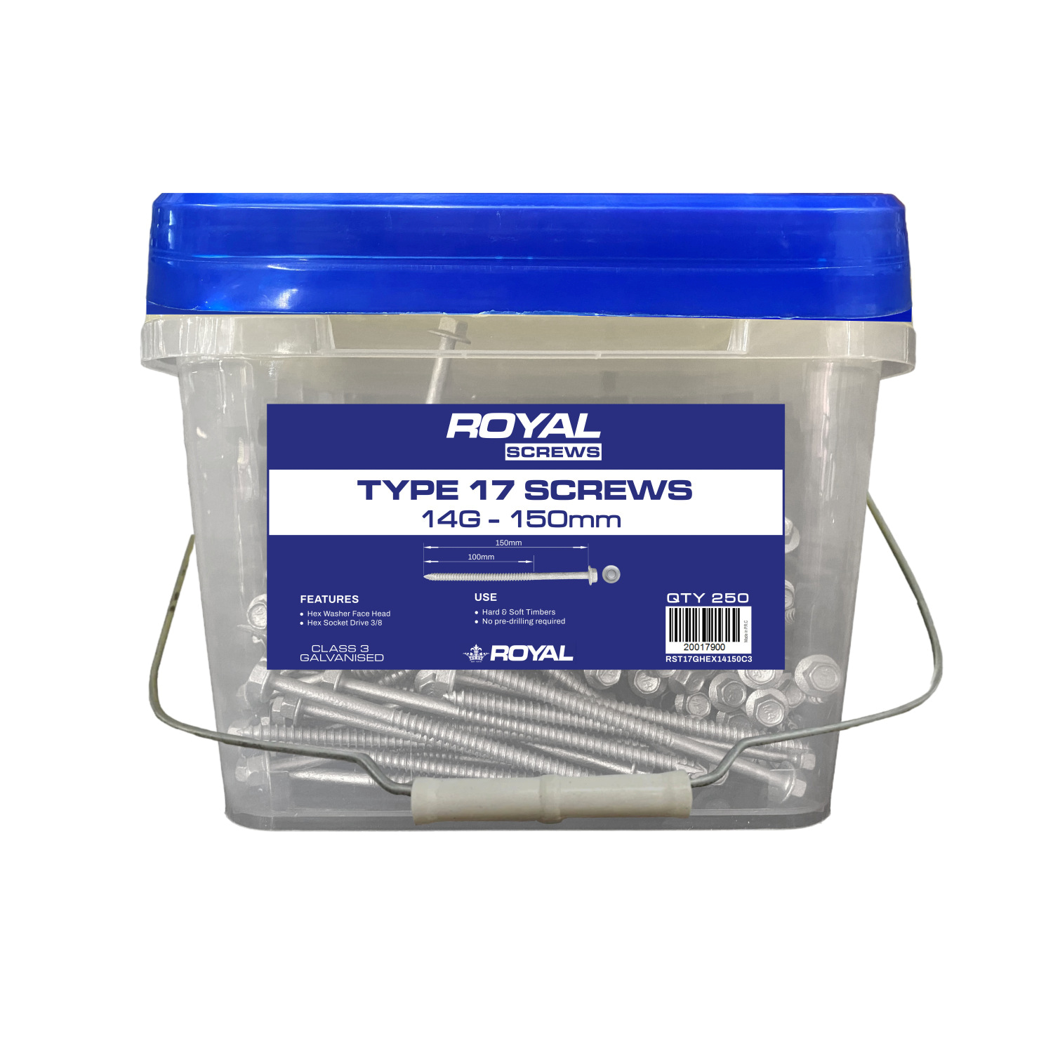 Royal Type 17 Screw Hex Head 14G 10 x 150mm 250 Screws