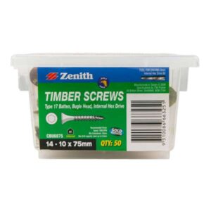Zenith Screw Bugle Batten T17 14-10 x 75mm Gold Passivated Poly 50 Pack