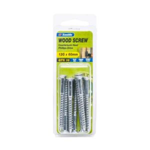Zenith 12G x 60mm ZP Countersunk Head Wood Screws 10 Pack