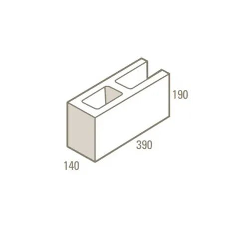 Concrete Besser Open End Block – 390 x 190 x 140mm (Grey)