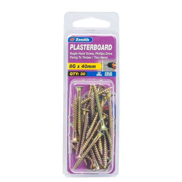 Zenith Plasterboard Screw Bugle 8G x 40mm - 30 Pack