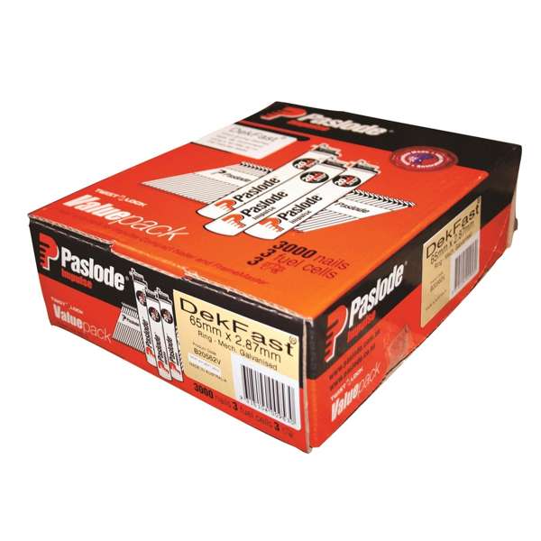 Paslode Amor Galvanised Dekfast Ring Impulse Nail – 65 x 2.87mm (34Deg, 3000 Value Pack)
