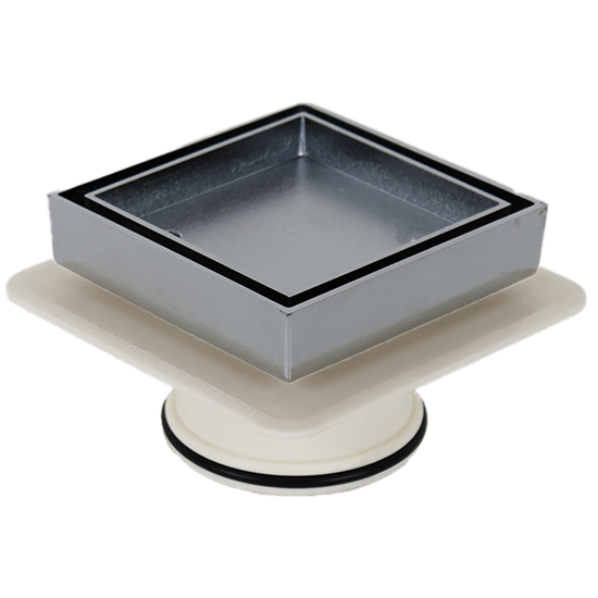 Square Bermuda Tile Insert Floor Waste – 100mm, Chrome Edge, 50mm Outlet