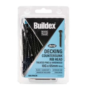 Buildex 10g x 65mm Black Decking Screws 100 Pack