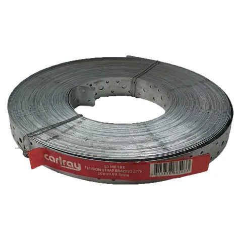 Punched Hoop Iron Strapping – 30 x 0.8mm x 50m Steel Carlray