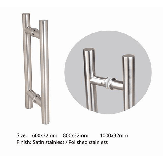 Stainless Steel Door Pull Handle – 600mm (Round Profile)