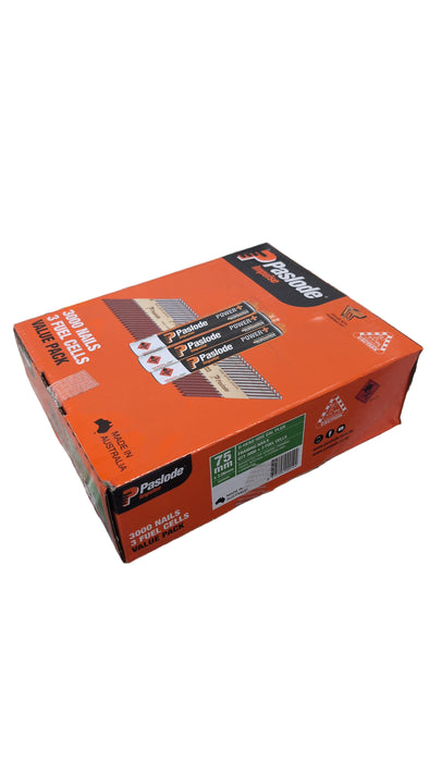 Paslode Galvanised 75mm x 3.06mm D-Head Framing Nails Qty 3000 + 3 Fuel Cells