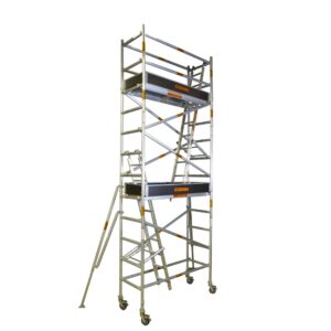 4.2m – 4.6m (Platform Height) Mobile Narrow Scaffold (Double working Level, With Stabilizers, Ladders and Kick Boards) - 2.5 x 0.74 x 4.2