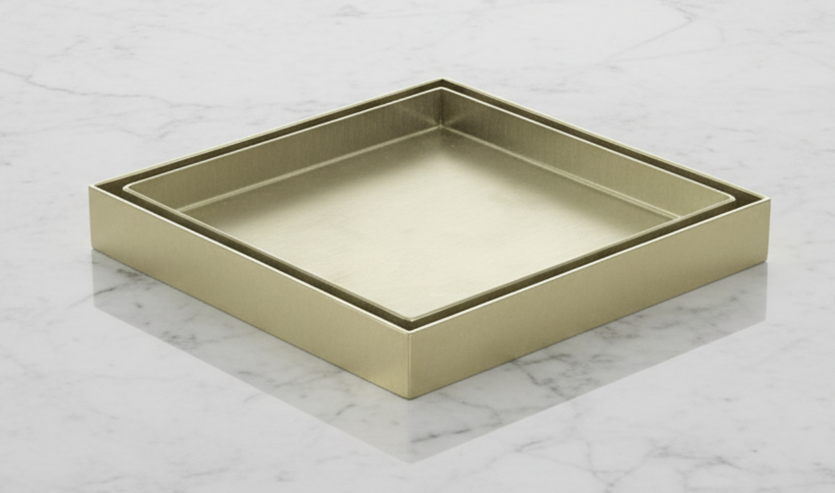 Sedek – Kano 120x90mm Tile Insert Floor Waste SS316 – Brush Gold – KANO-120-316-90BG