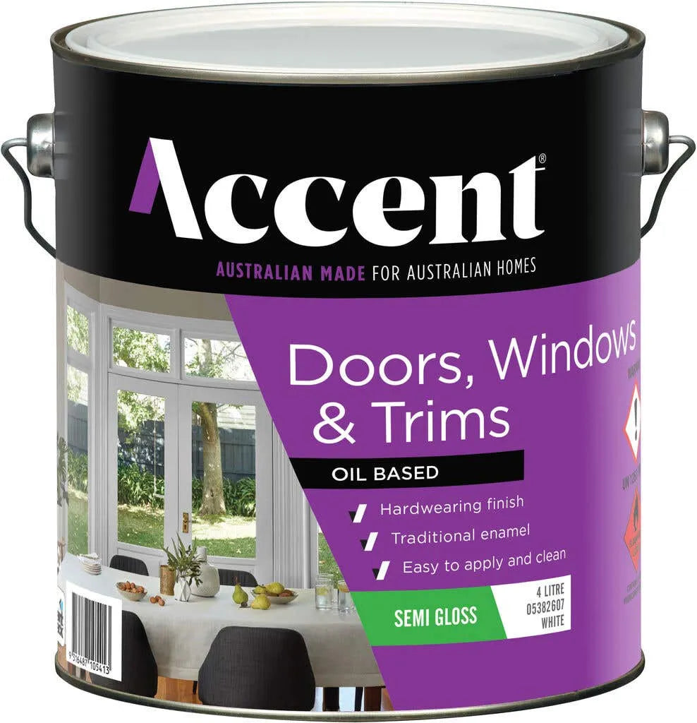 Accent Doors, Windows & Trims Oil Based Semi Gloss White 4L