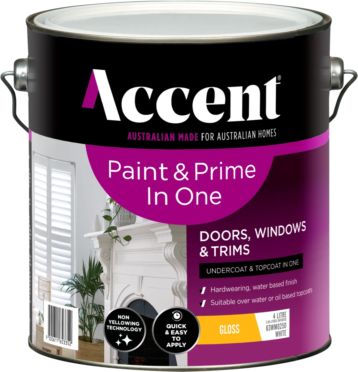 Accent Paint & Prime Doors, Windows & Trims Gloss White 4L