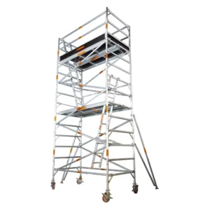 5.0m – 5.4m (Platform Height) Mobile Wide Scaffold (Double Level, With Stabilizers, Ladders and Kick Boards) - 2.5 x 1.3 x 5