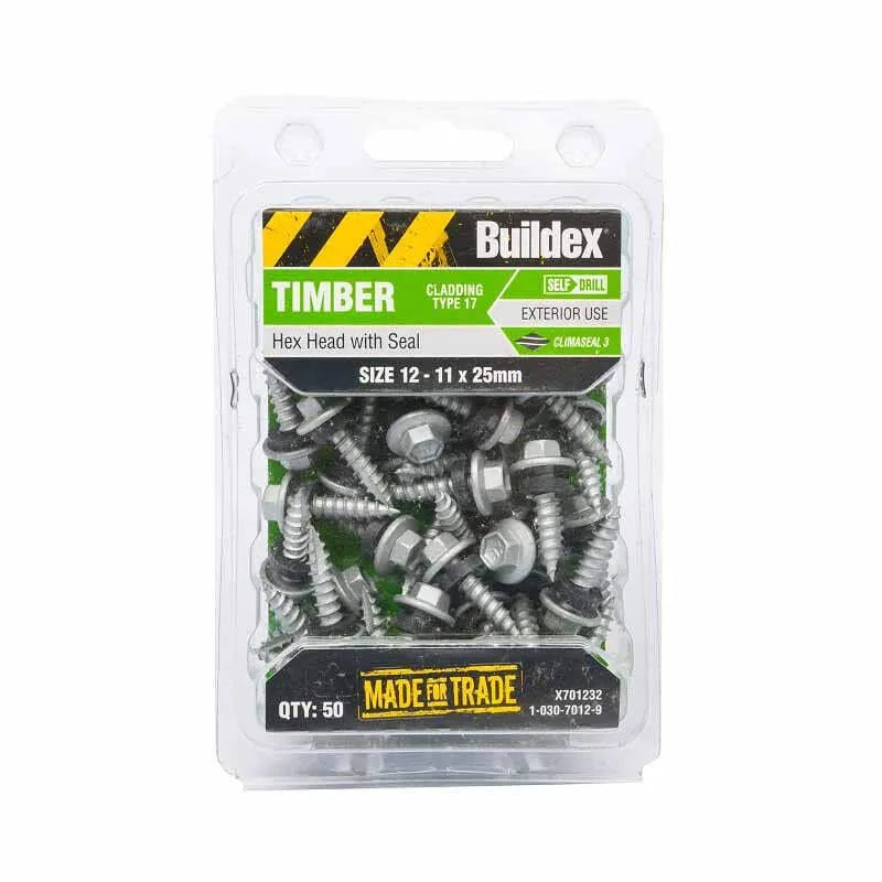 Buildex Cladding Screws T17 Hex Head with Seal 12 - 11 x 25mm