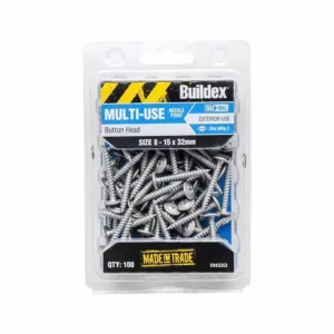 Buildex Multi-Use Screws Button Zinc Alloy 8 - 15 x 32mm