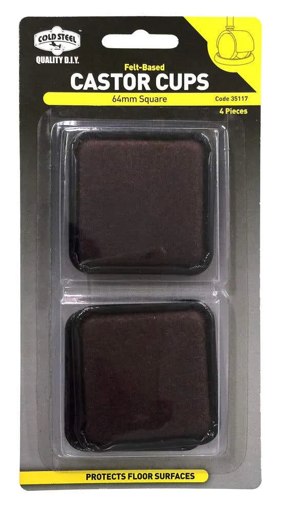 Cold Steel Castor Cups Felt Based Square 64mm