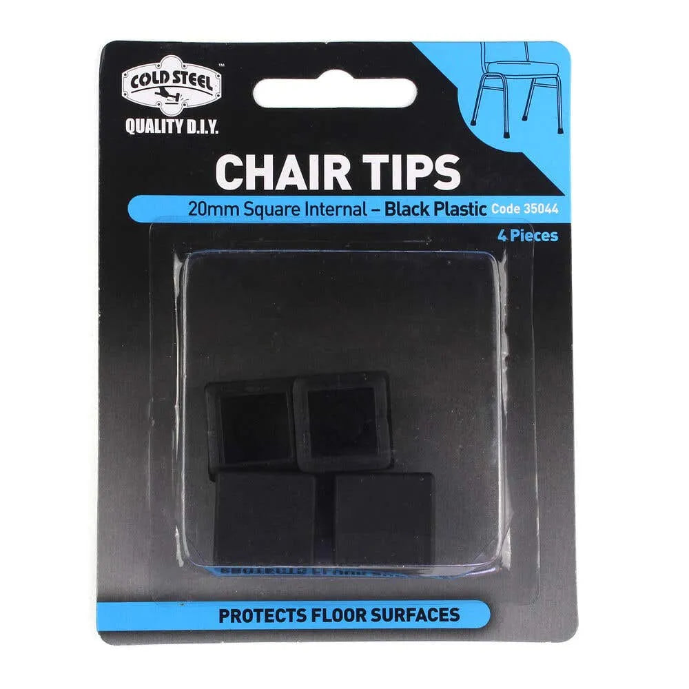 Cold Steel Chair Tips Square Internal Black Plastic 20mm