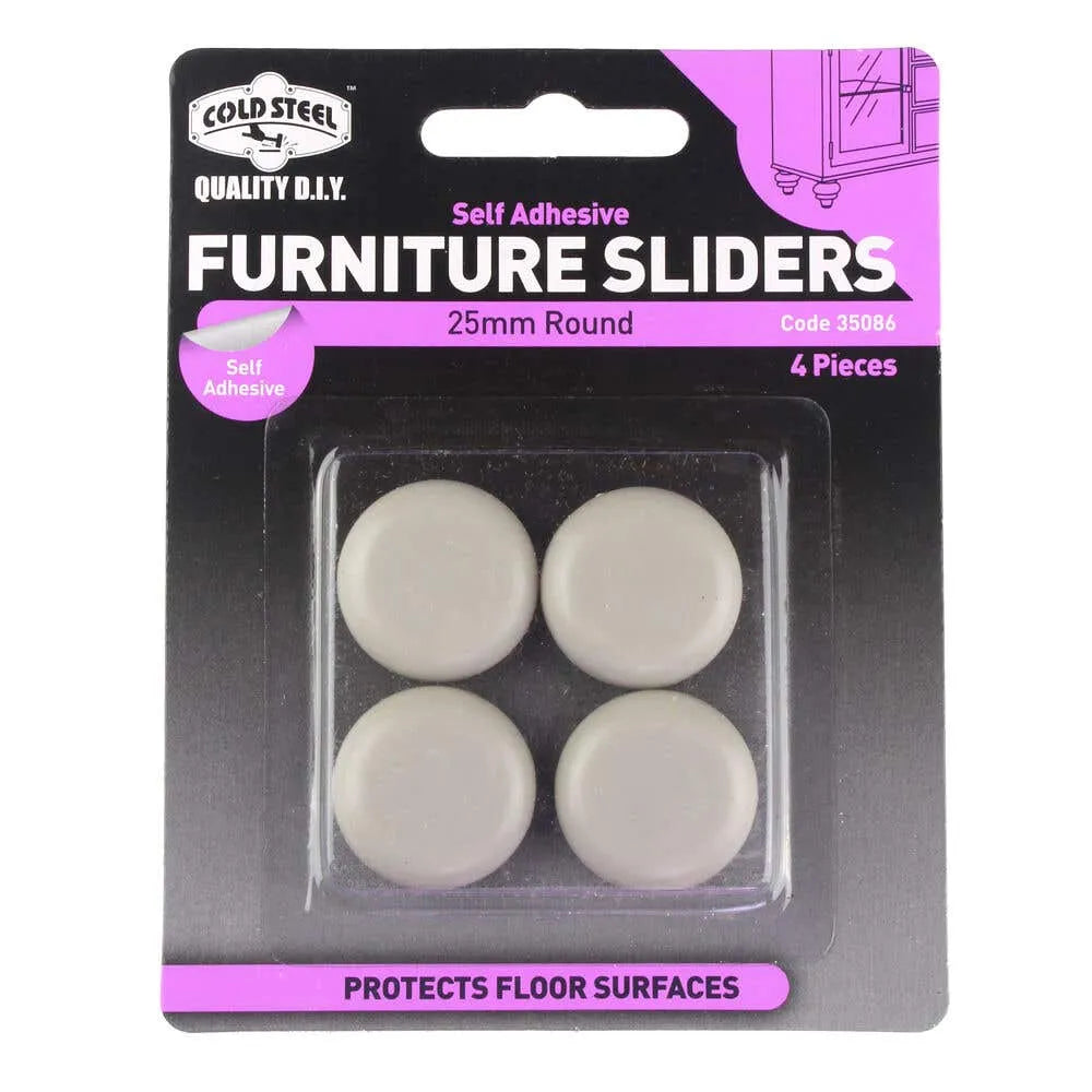 Cold Steel Furniture Sliders Round Plastic 25mm