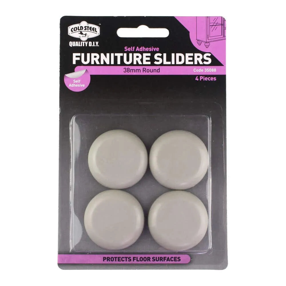 Cold Steel Furniture Sliders Round Plastic 38mm