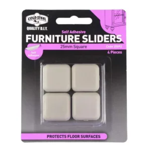 Cold Steel Furniture Sliders Square Plastic 25mm - 4 Pack