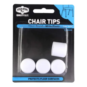 Cold Steel Round Plastic Chair Tips White 19mm (4 Pack)