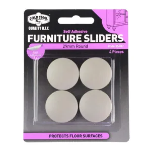 Cold Steel Round Plastic Furniture Sliders 29mm - 4 Pack