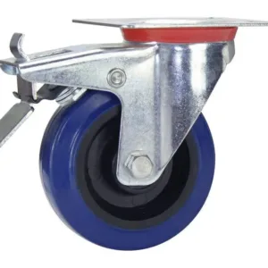 Cold Steel Rubber Swivel Castor with Brake Blue 100mm