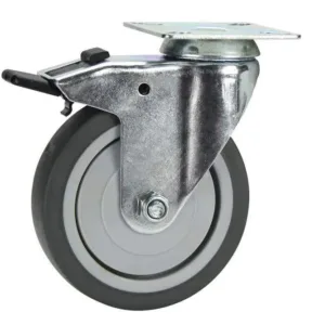 Cold Steel Rubber Swivel Castor with Brake Grey 100mm